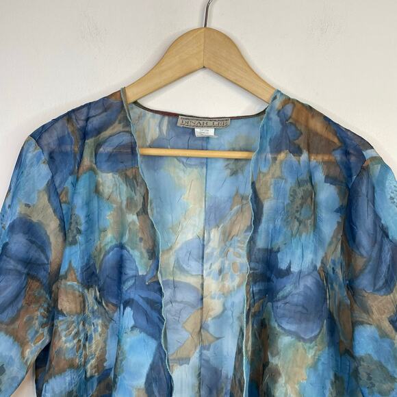 Vintage Dinah Lee Sheer Crinkle Flowy Long Open Floral Art To Wear Jacket M L - Picture 3 of 14